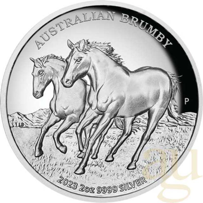 2 Unzen Silbermünze Australien Brumby 2023  - High Relief - polierte Platte