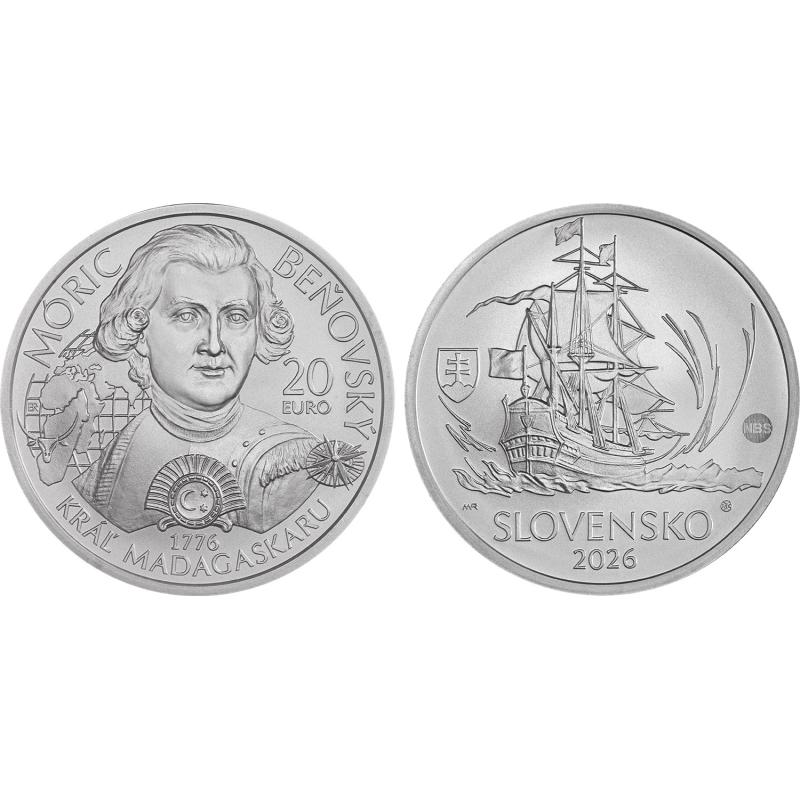2026 - PSM 20 eur Vyhlásenie Mórica Beňovského za kráľa Madagaskaru -250.výročie Proof