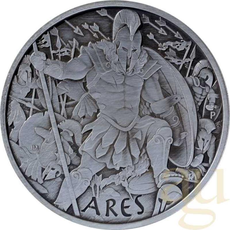 5 Unzen Silbermünze Tuvalu - Gods of Olympus - Ares 2023 Antik Finish