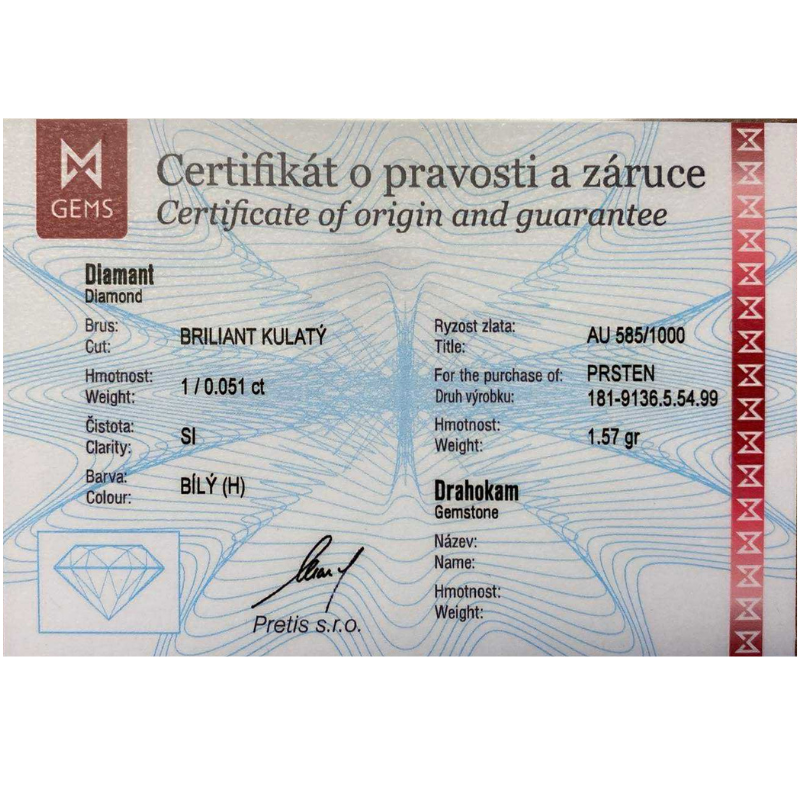 Zlatý prsten AU 585/1000 1,57 gr KPR181913601-54