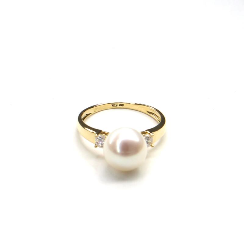 Prsten ze žlutého zlata, mořskou perlou a zirkony Pattic  AU 585/000 2,9g BV501901Y-53