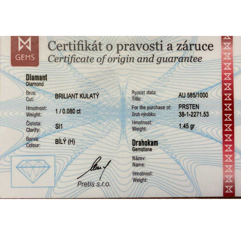 Zlatý prsten AU 585/1000 1,45 gr KPR381227101-53