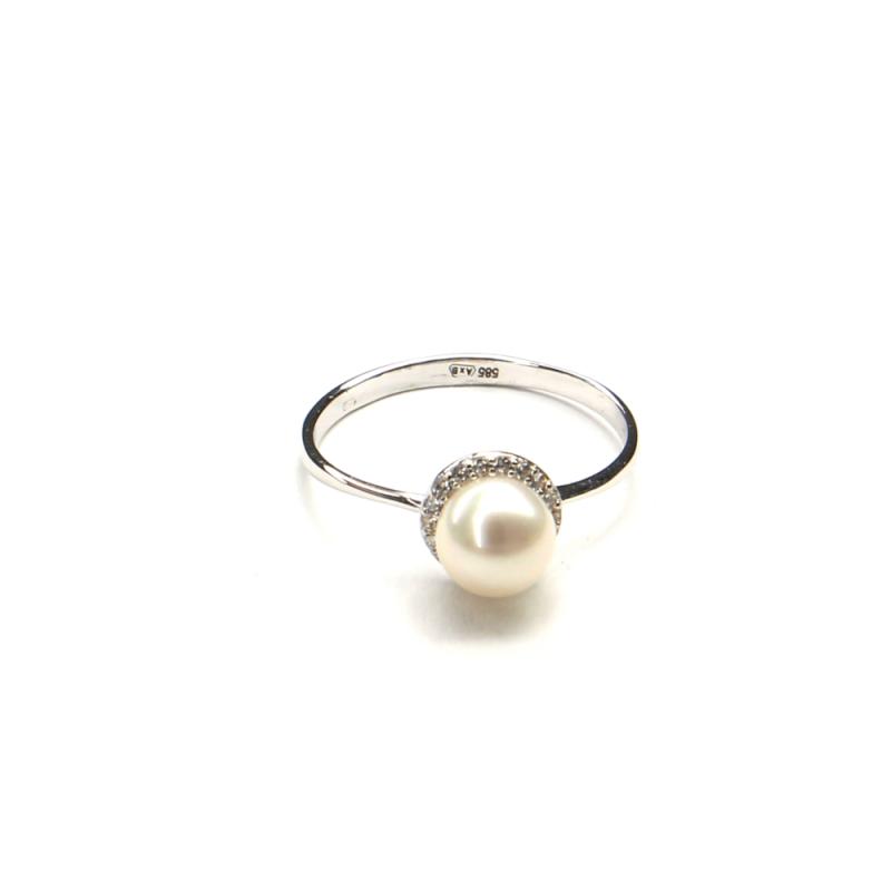 Prsteň z bieleho zlata s morskou perlou a zirkónmi Pattic 1,85g BV500101W-58