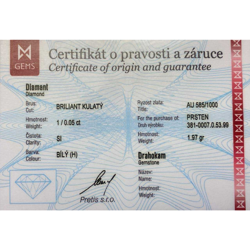 Zlatý prsten AU 585/1000 1,97 gr KPR381000701-53