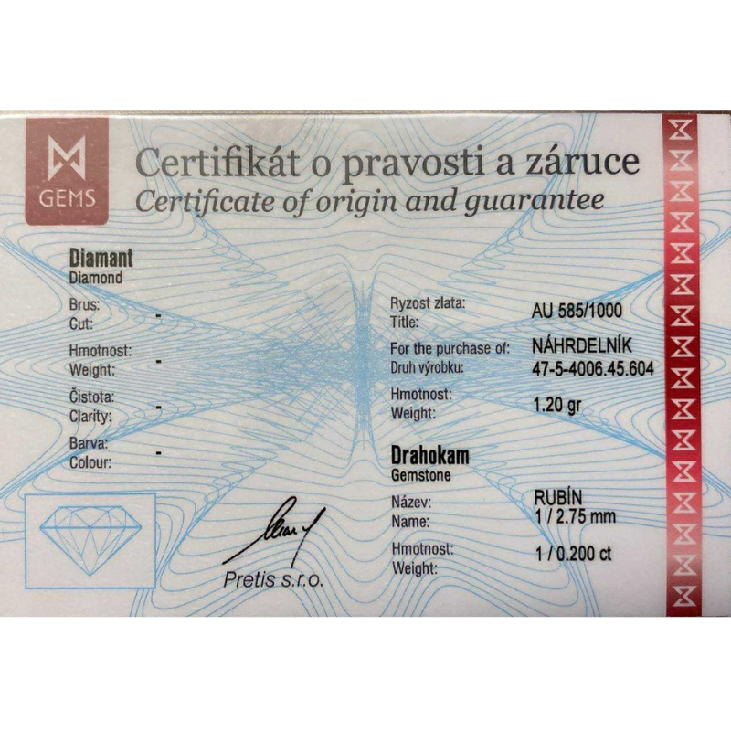Zlatý náhrdelník AU 585/1000 1,20 gr KPR475400602
