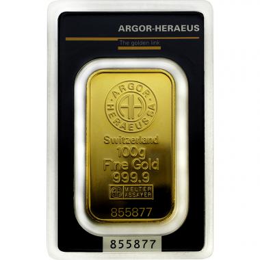 Zlatý investiční slitek 100g Argor Heraeus SA Švýcarsko