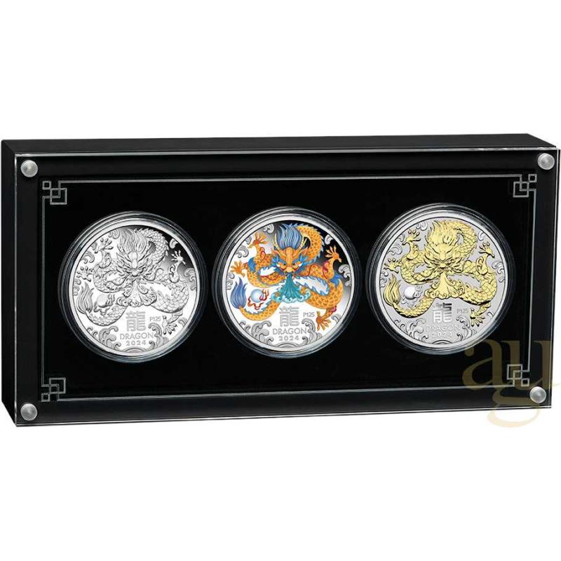 Silbermünze Australien Lunar III Drache 2024 - Trio Set