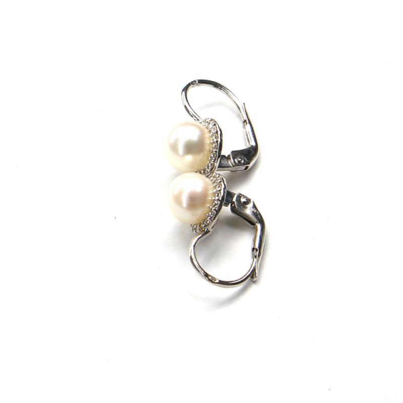 Náušnice z bílého zlata Pattic s mořskými perlami a zirkony AU 585/000 2,8g BV500104W