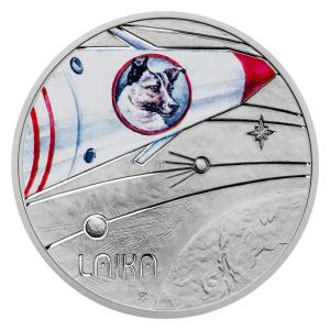 Strieborná minca Mliečna dráha - Prvý tvor na obežnej dráhe proof 12196