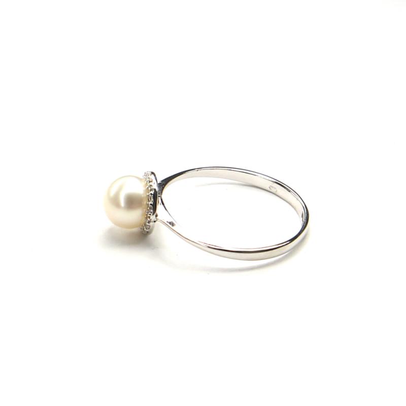 Prsten z bílého zlata s mořskou perlou a zirkony Pattic 1,85g BV500101W-58