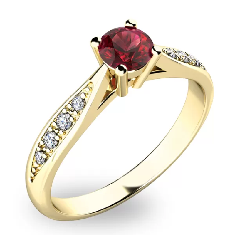 Prsten AU 585/1000 přírodní diamant 0,116 ct G/Si , granát 0,250 ct 1,90 gr G1074501-56