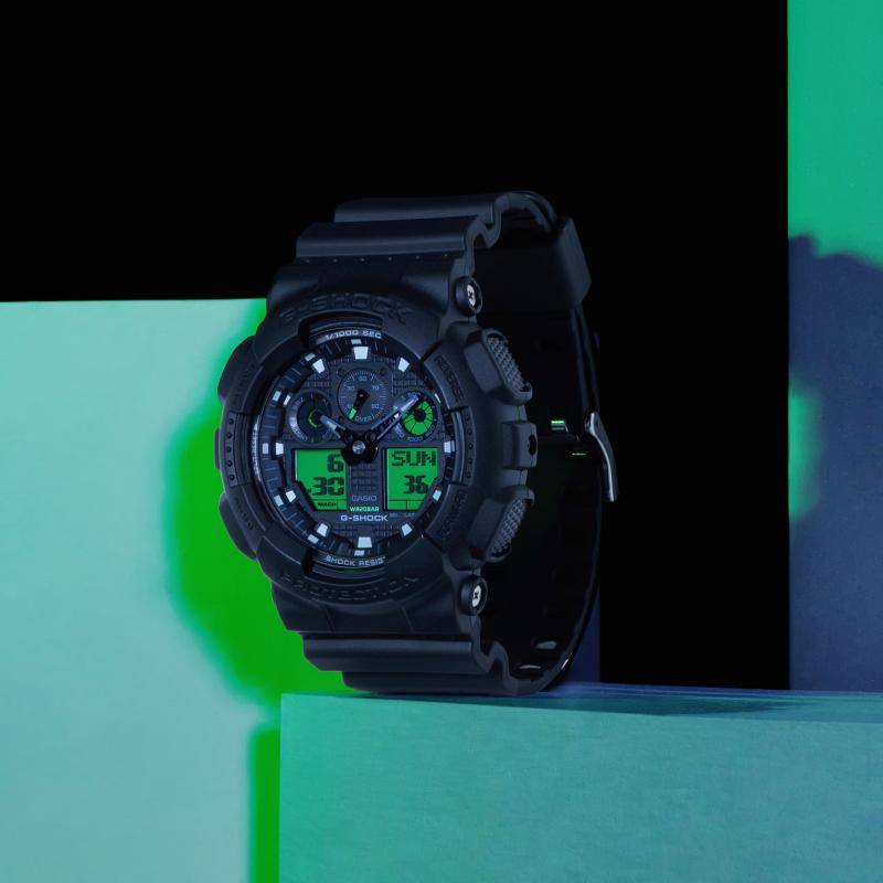 Pánské hodinky CASIO G-SHOCK Black and Electro Green GA-100BEG-1AER