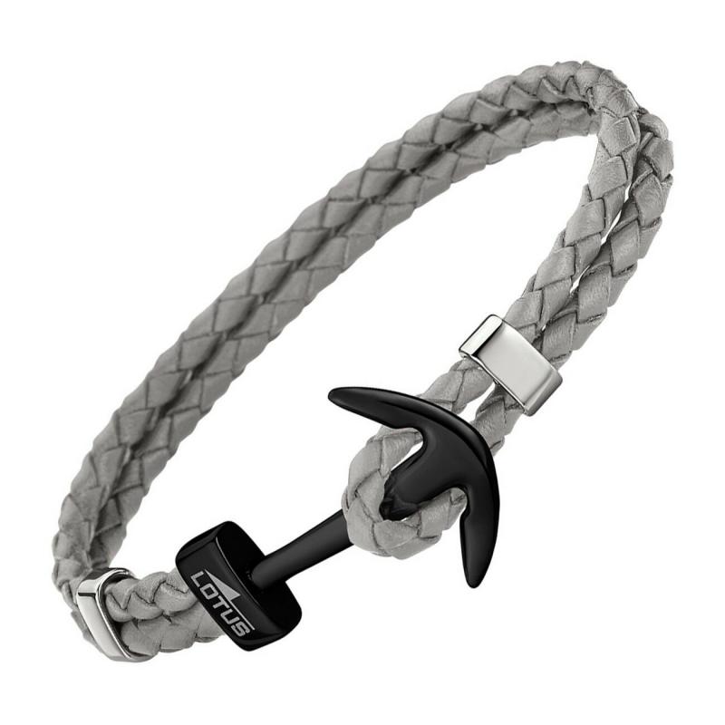 Bracciale Uomo Lotus In Pelle Grigia E Acciaio Nero – Collezione Lotus Style, Chiusura A Gancio