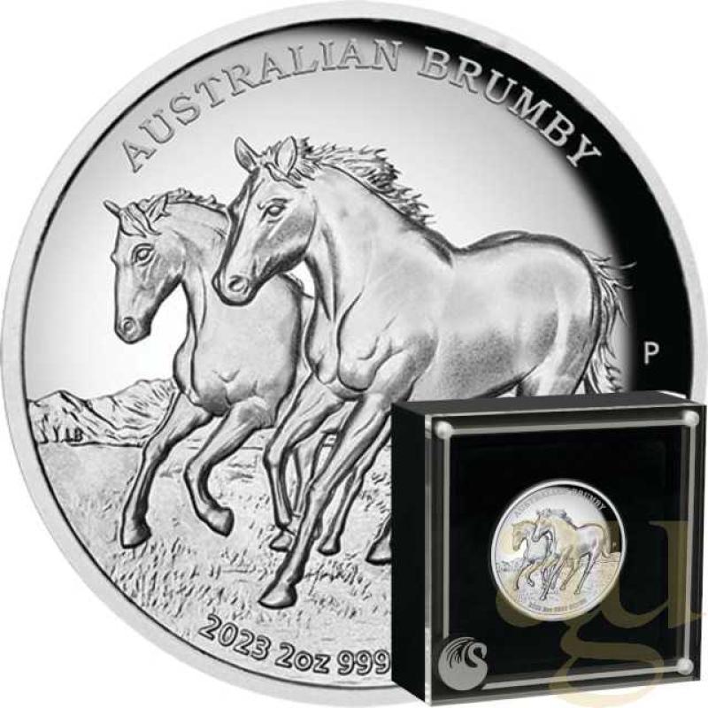 2 Unzen Silbermünze Australien Brumby 2023  - High Relief - polierte Platte