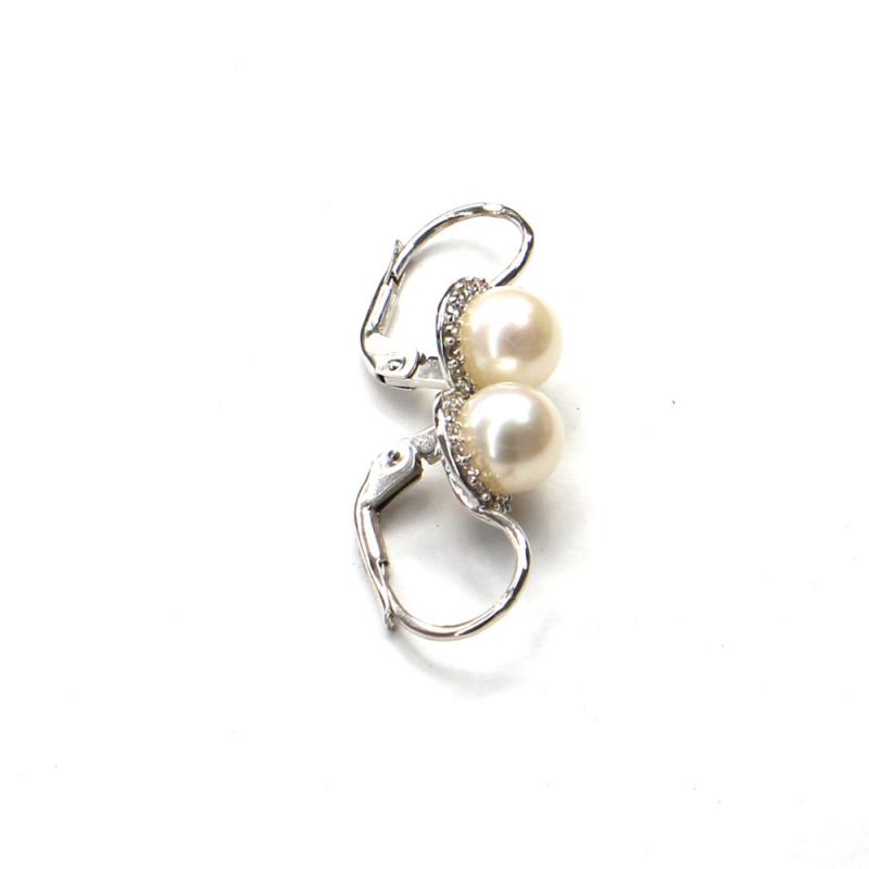 Náušnice z bílého zlata Pattic s mořskými perlami a zirkony AU 585/000 2,8g BV500104W
