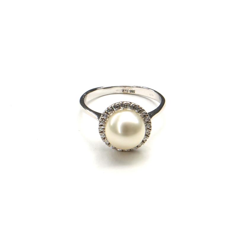 Prsten z bílého zlata s perlou a zirkony Pattic 3,65g BV500401W-54