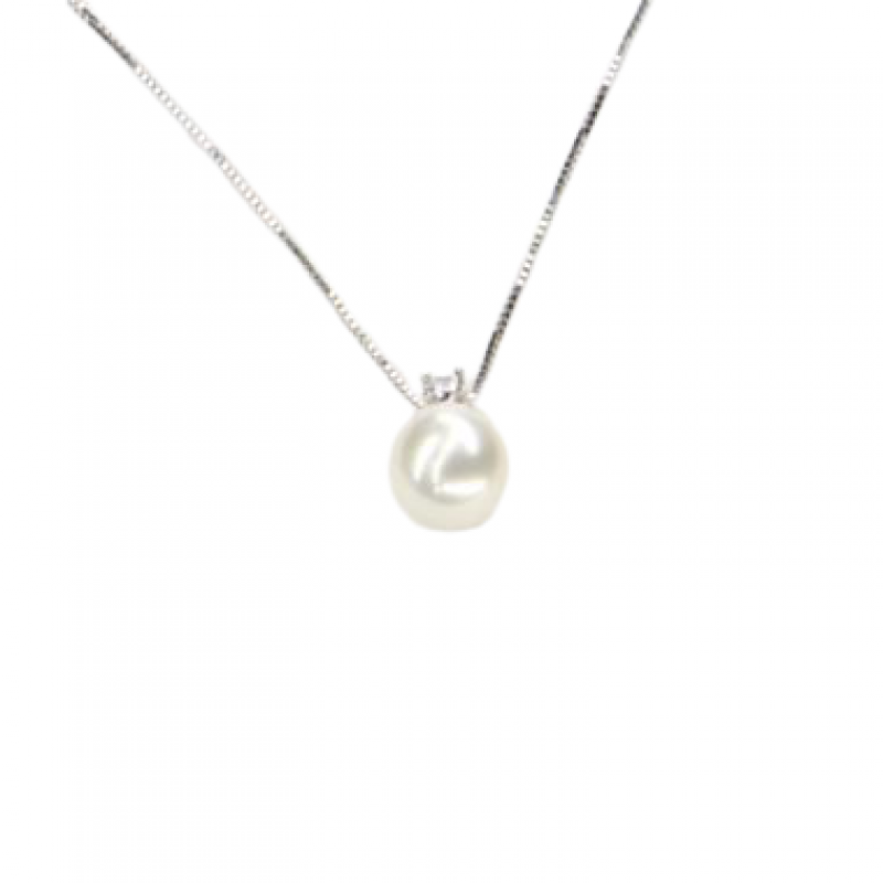 Náhrdelník z bílého zlata s perlou a zirkonem Pattic AU585/000 2,05g BV514902W