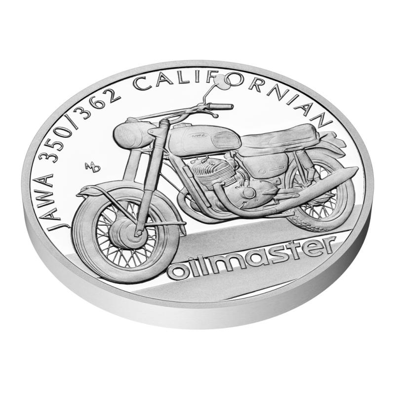 Strieborná minca Na kolesách - Motocykel JAWA Californian proof