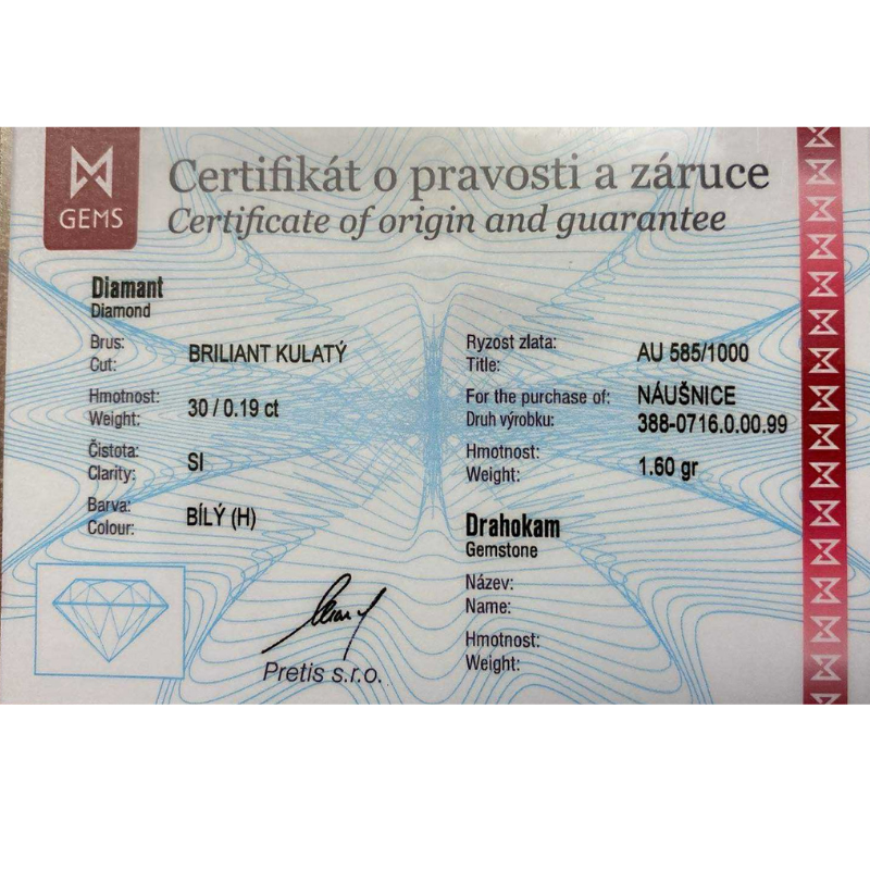 Zlaté náušnice AU 585/1000 1,60 gr KPR383071604