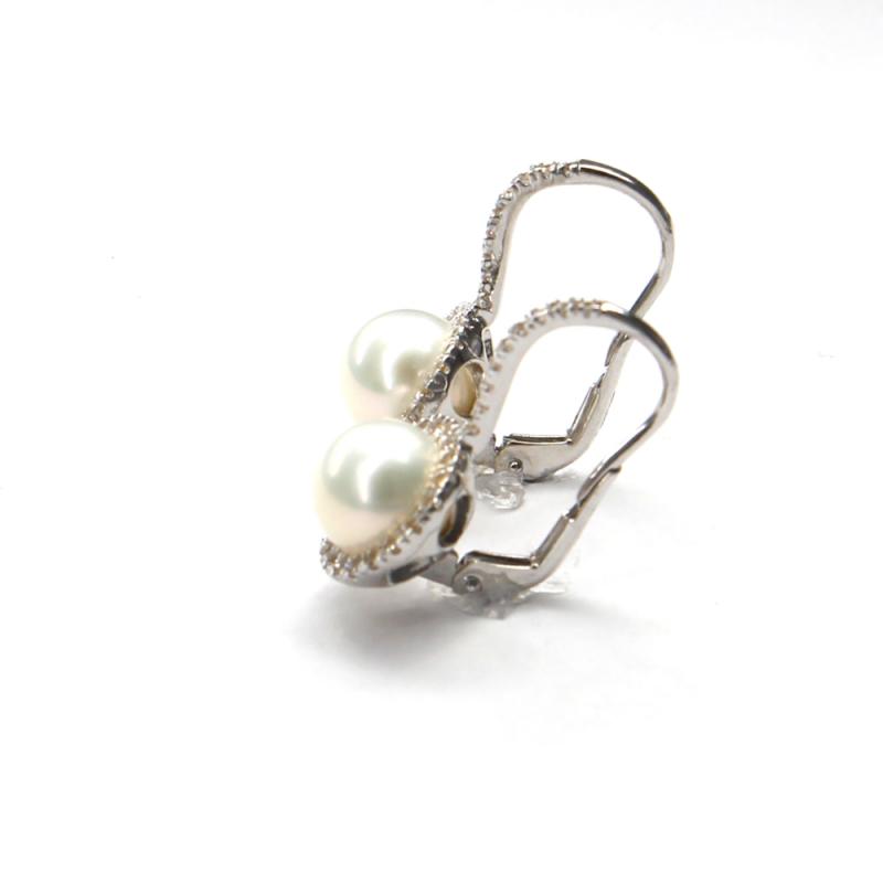 Naušnice z bílého zlata Pattic se zirkony a mořskými perlami AU 585/000 5,85 gr, BV500404W