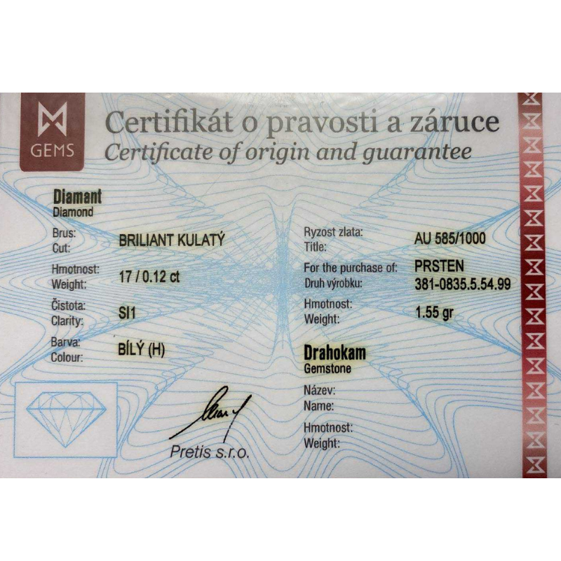 Zlatý prsten AU 585/1000 1,55 gr KPR381083501-54