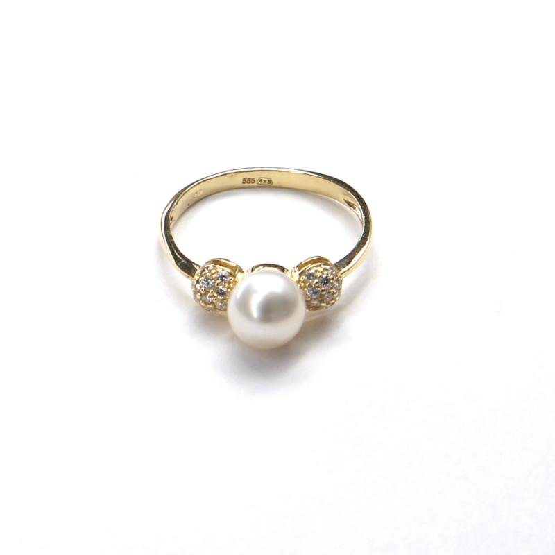 Prsten ze žlutého zlata,zirkony a perlou Pattic AU 585/000 2,50 gr, BV505601Y-58
