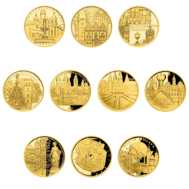 Sada 10 zlatých mincí ČNB - Městské památkové rezervace České republiky 2021-2025 (Proof) 20112025