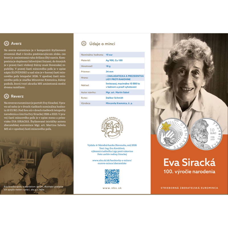 PSM 10 eur Eva Siracká – 100. výročie narodenia Proof