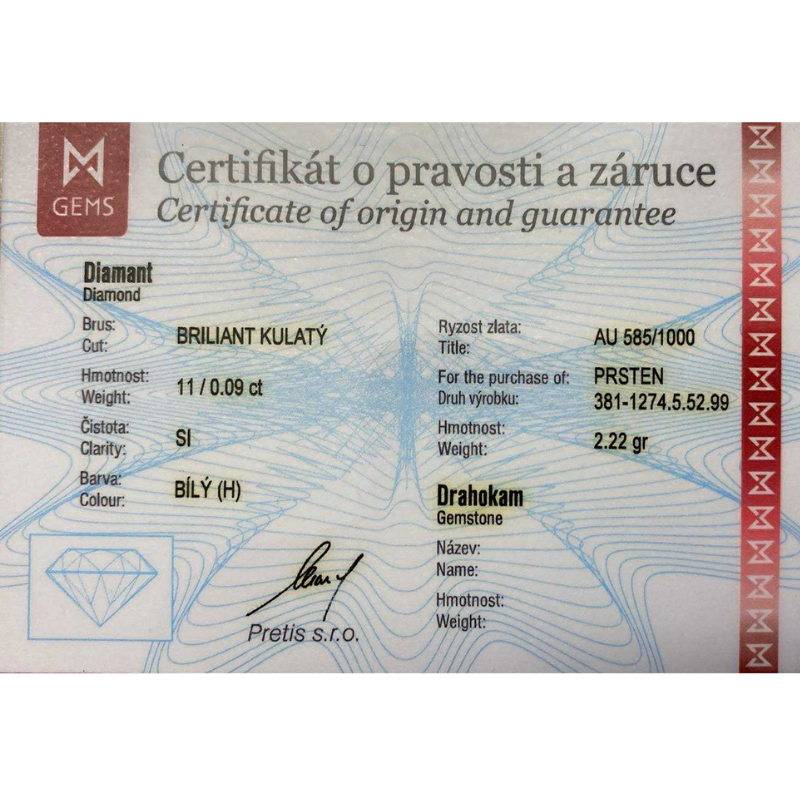 Zlatý prsten AU 585/1000 2,22 gr KPR381127401-52