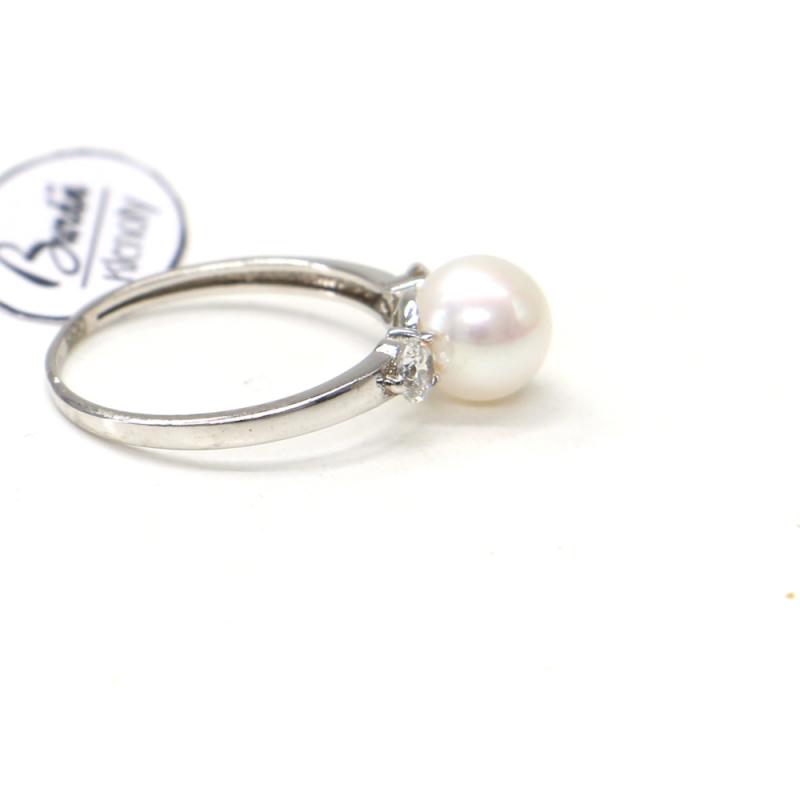 Prsten z bílého zlata se středovou perlou a zirkony Pattic AU 585/000 1,70 gr, PR115410901