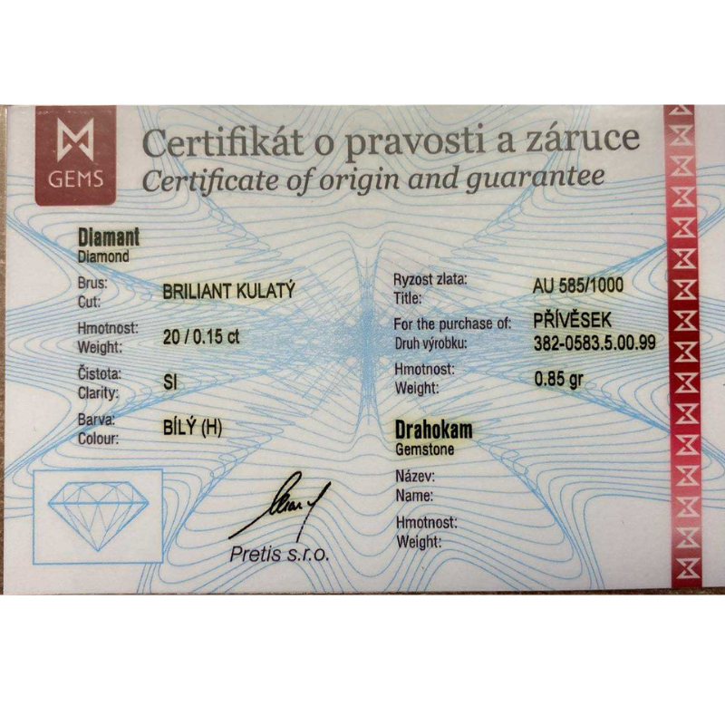 Zlatý přívěs AU 585/1000 0,85 gr KPR382058305