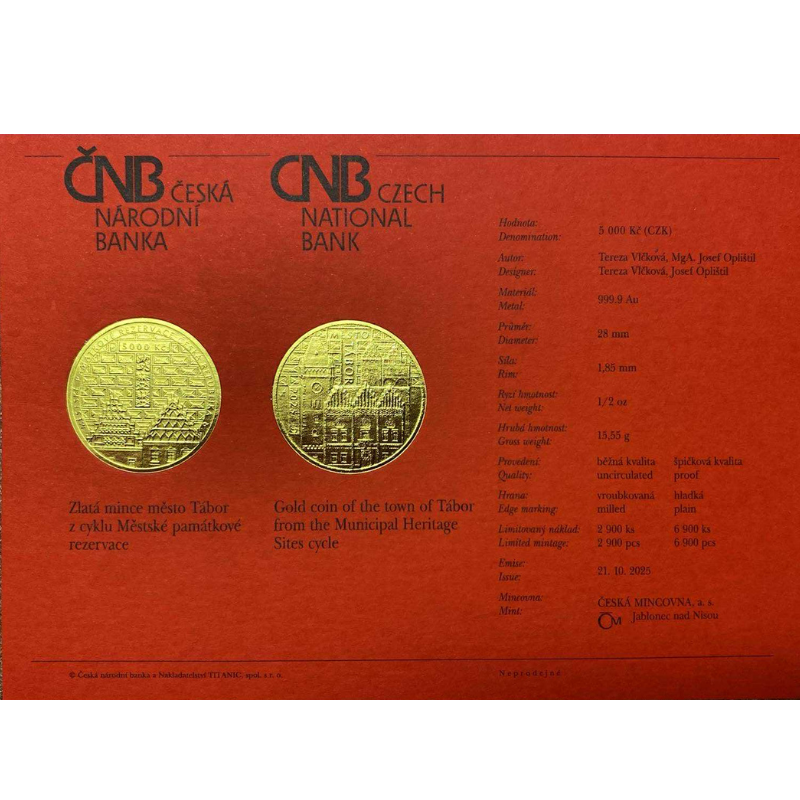 2025 - PZM 5000Kč Městská památková rezervace Tábor Proof
