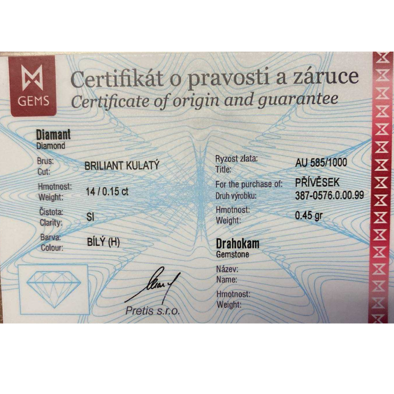 Zlatý přívěs AU 585/1000 0,45 gr KPR382057605