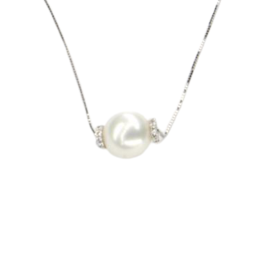 Náhrdelník z bílého zlata s perlou a zirkony Pattic AU585/000 3,05g BV504102W