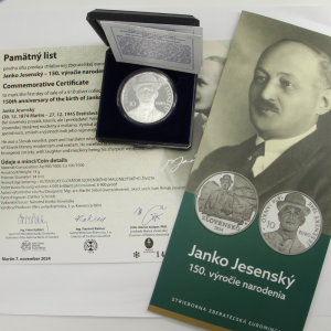 2024 PSM 10 eur Janko Jesenský - 150. výročí narození Proof + Pamětní list