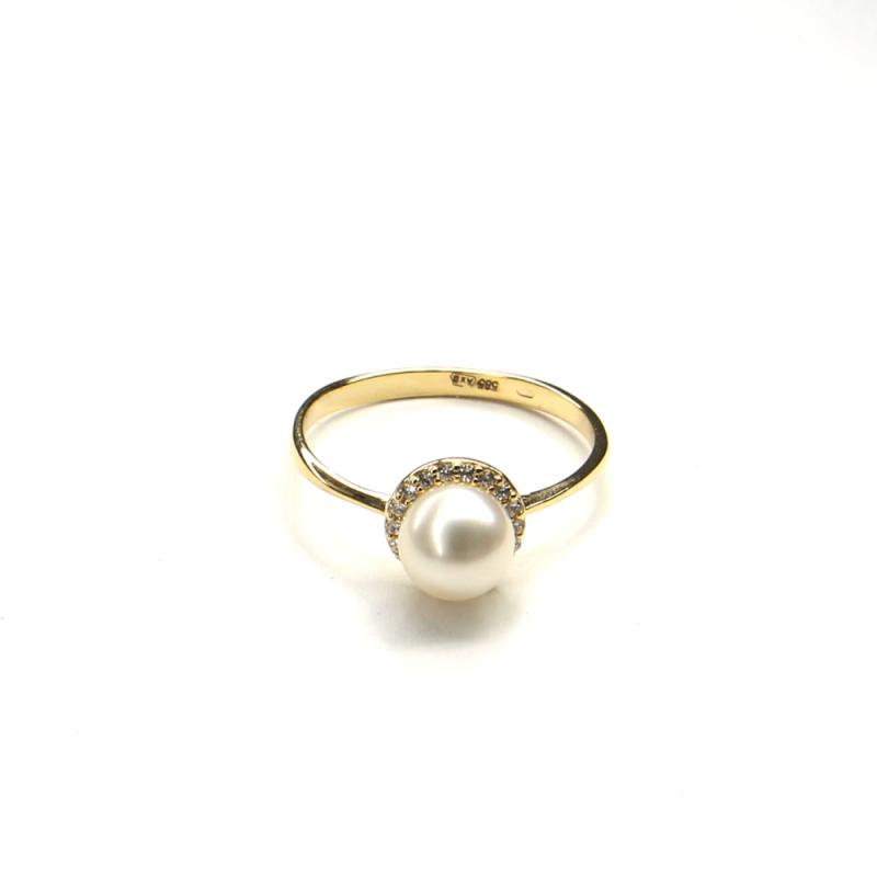 Prsten ze žlutého zlata,zirkony a mořskou perlou Pattic AU 585/000 1,8g BV500101Y-58