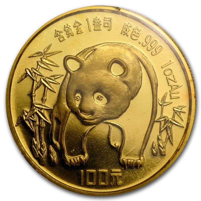 1/10 uncí zlatá mince China Panda 1986