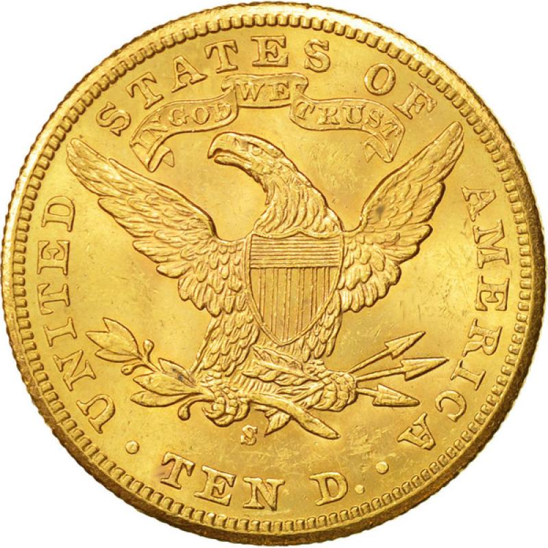 10$ zlatá mince Eagle Liberty Head - Kopf