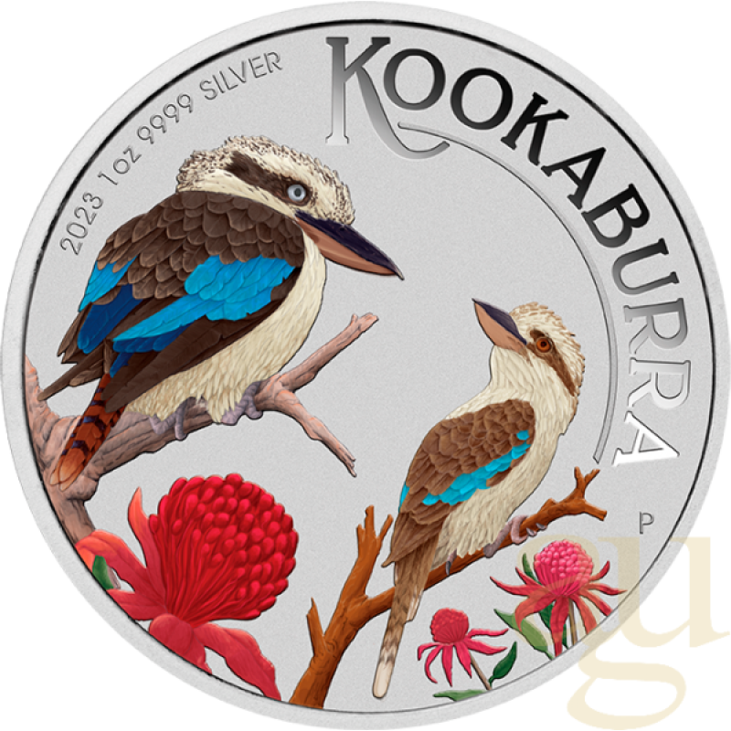 1 Unze Silbermünze Australien Kookaburra 2023 WMF Berlin - coloriert