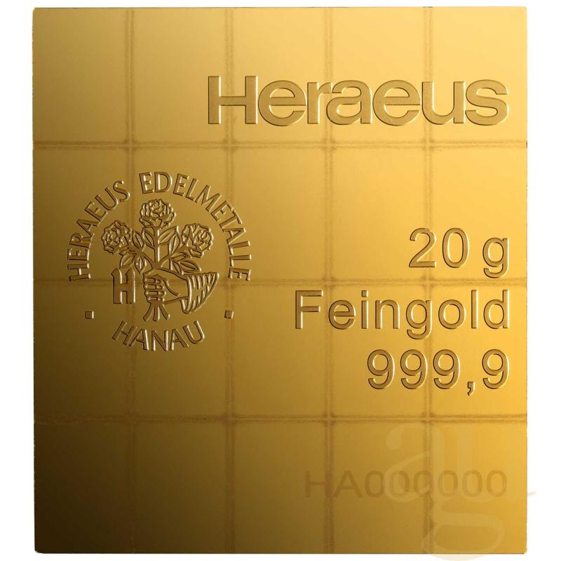 20 x 1g Gold Heraeus Combibarren / Goldtafel / Tafelbarren