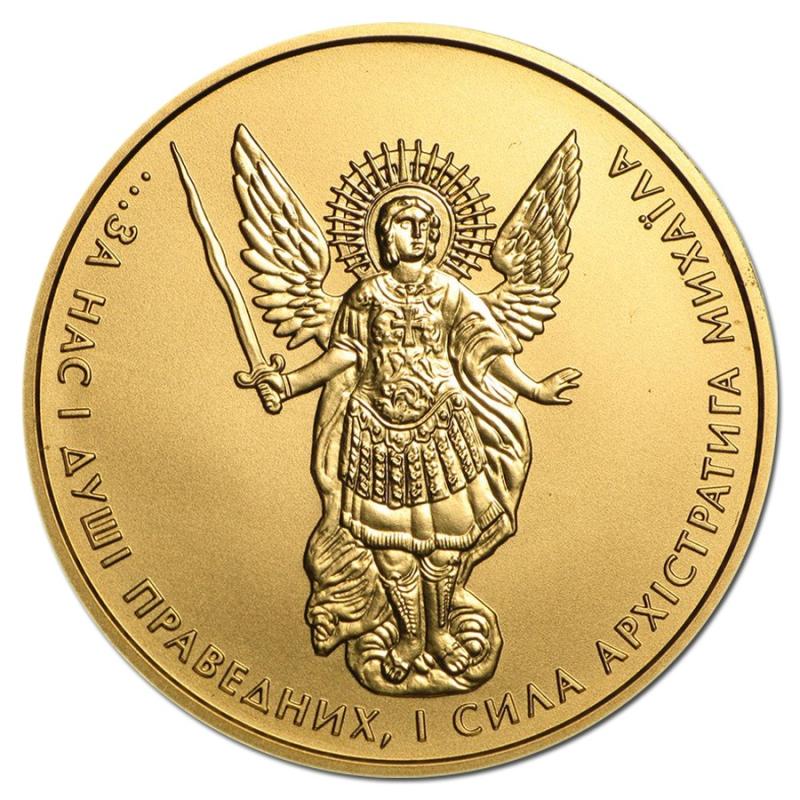1/10 uncí zlatá mince Ukrajina - archanděl Michael 2015