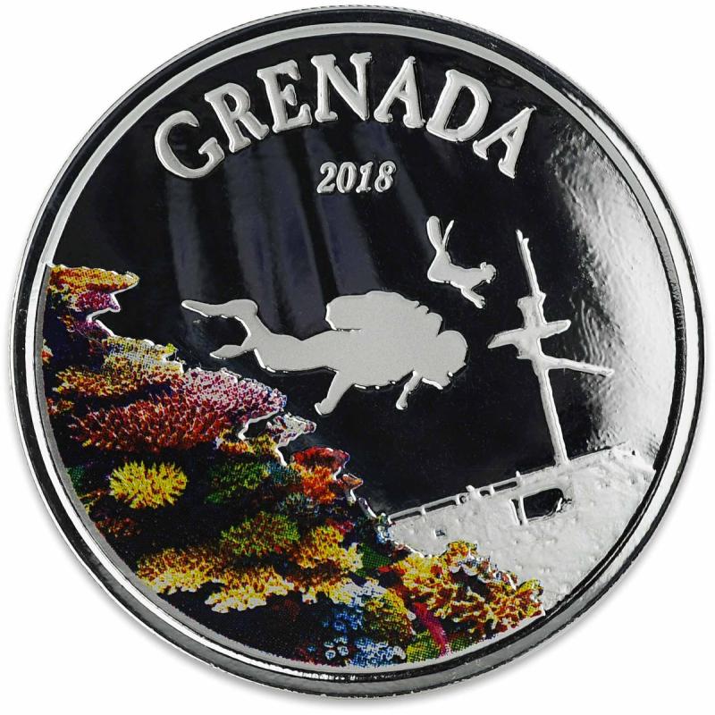 1 unce stříbrná mince EC8 Grenada - Diving Paradise 2018 - coloriert