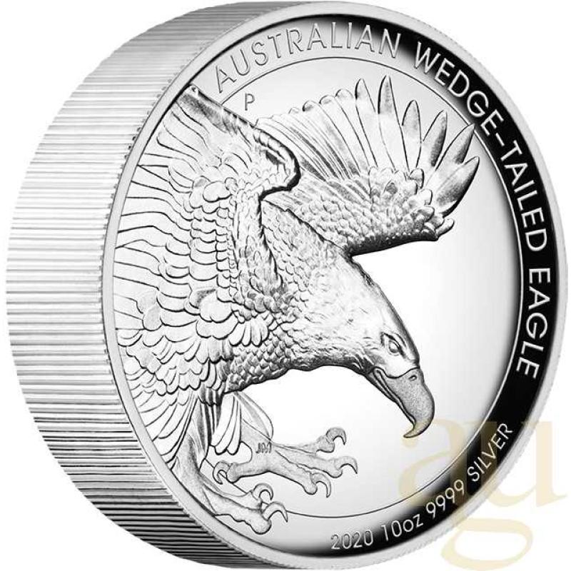 10 uncí stříbrná mince Austrálie Wedge Tailed Eagle 2020 High Relief - leštěná deska