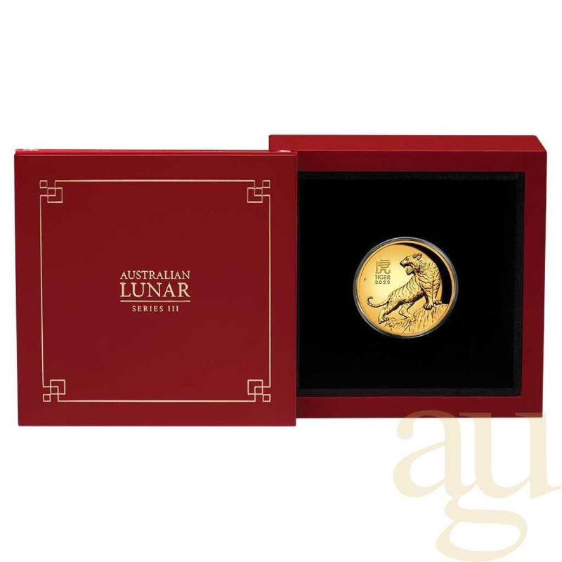1 unce zlatá mince Austrálie Lunar III tygr 2022 - leštěná deska - High Relief