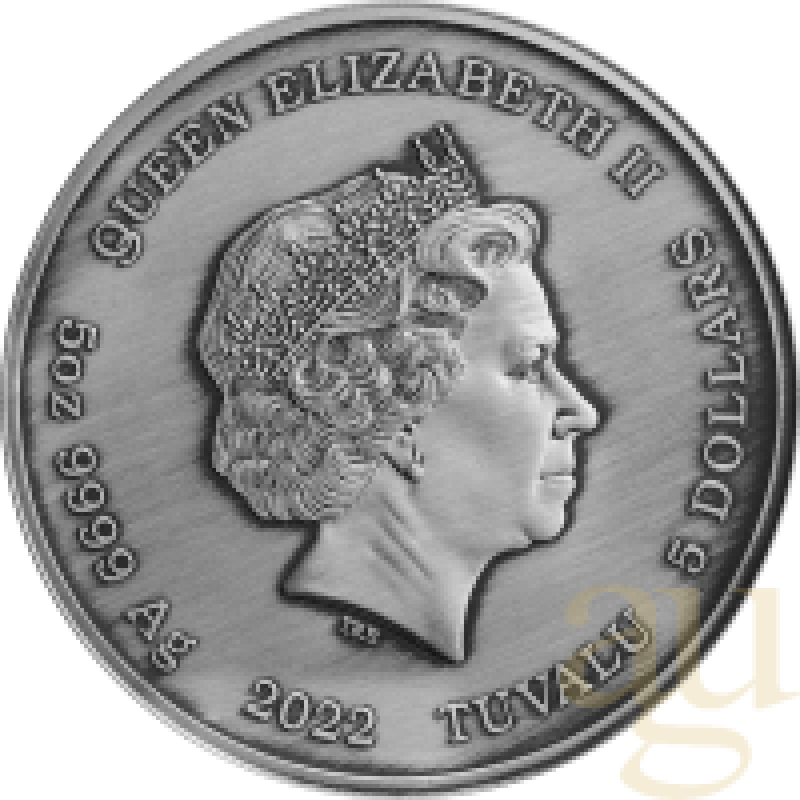 5 Unzen Silbermünze Tuvalu - Gods of Olympus - Aphrodite 2022 Antik Finish