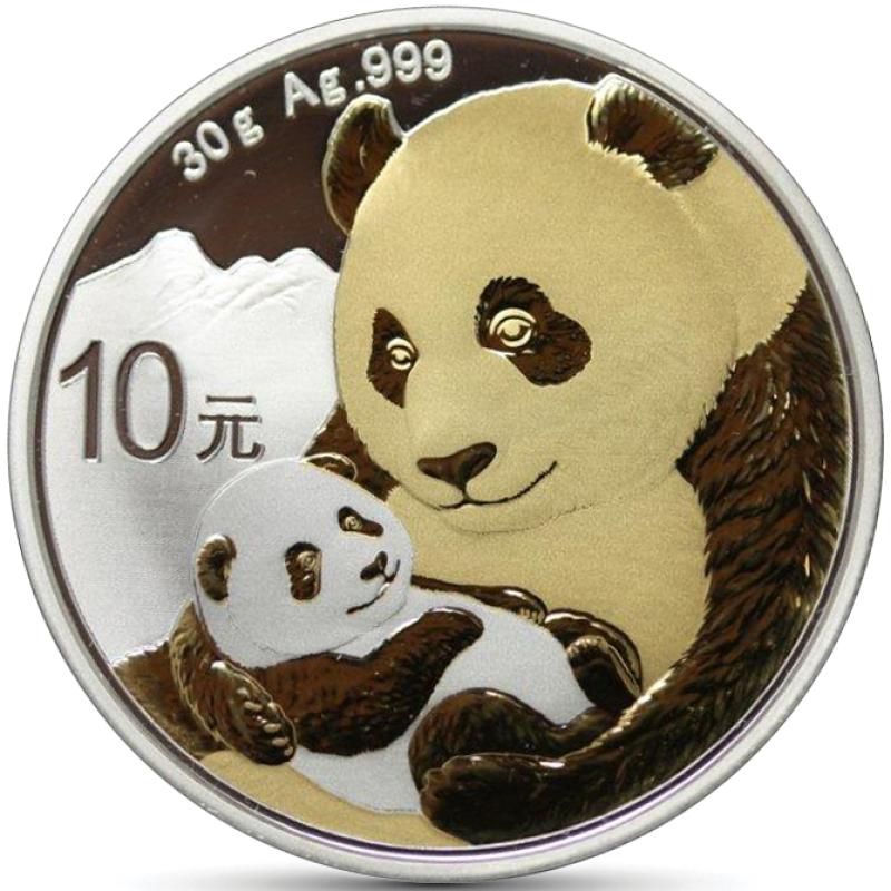 30g stříbrná mince China Panda 2019 teilvergoldet