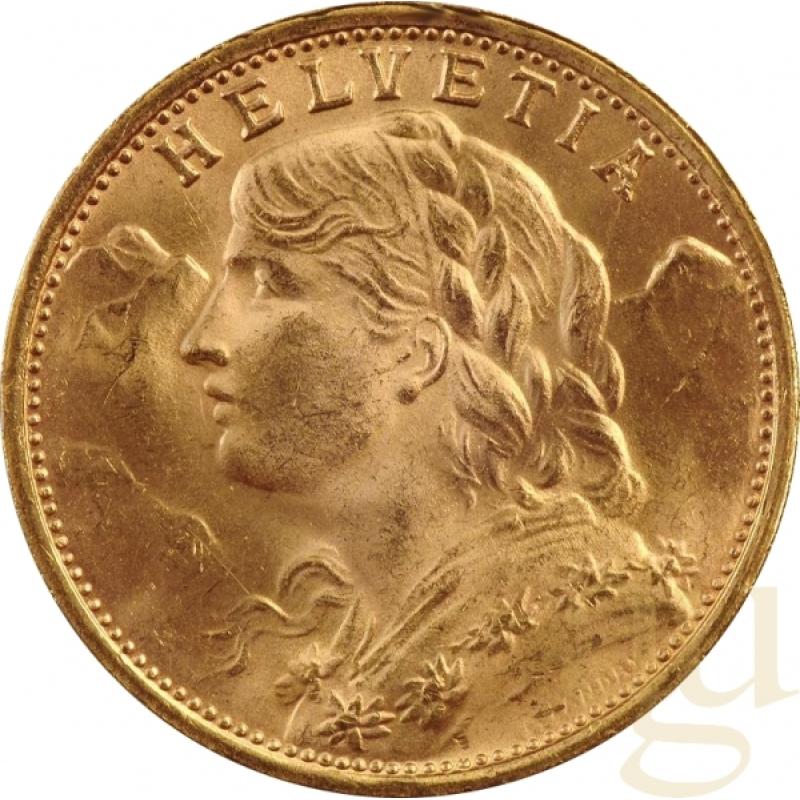 20 schweizer Franken Goldmünze Vreneli 1904