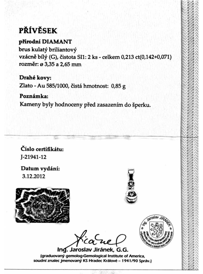 Prívesok AU 585/000 př. Diamant 0,85g OPTIMA DIAMANT JO2194105