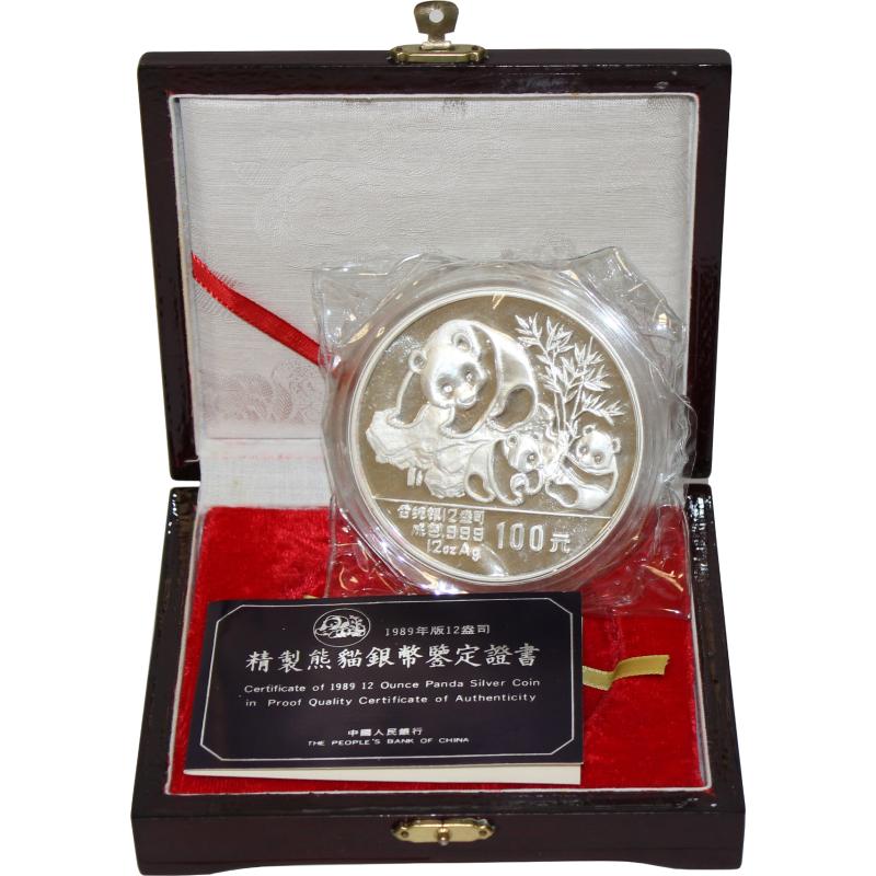 12 unce stříbrná mince China Panda 1989 proof