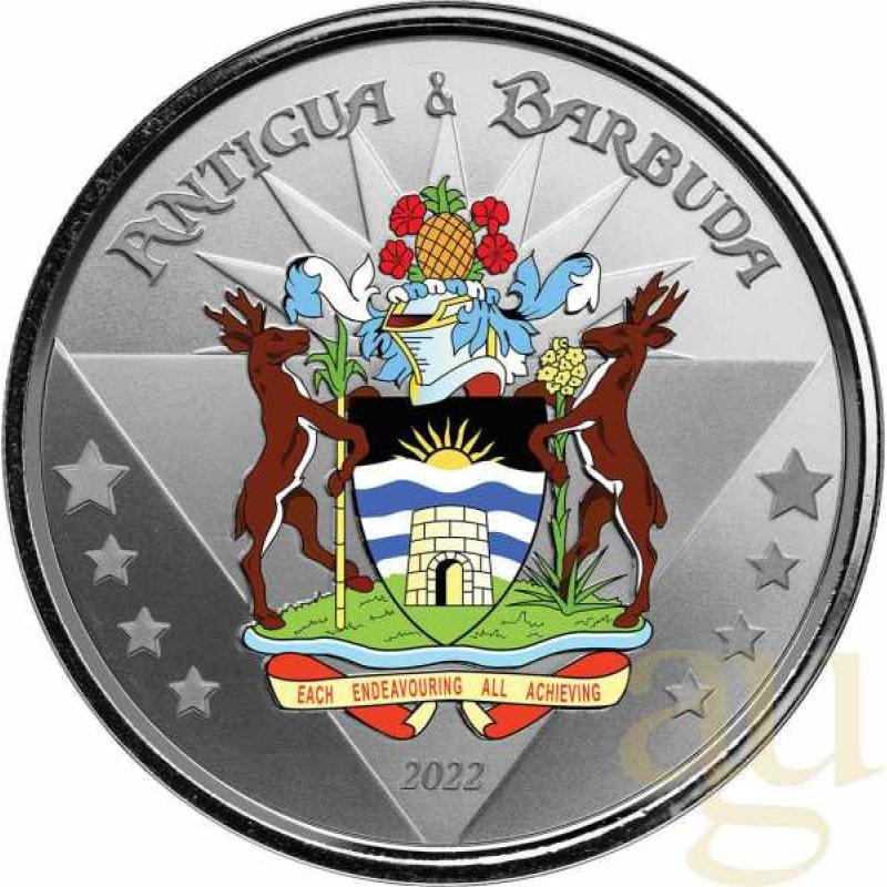 1 Unze Silbermünze EC8 Antigua & Barbuda - Coat of Arms 2022 - coloriert